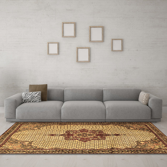 Machine Washable Persian Brown Traditional Rug in a Living Room,, wshtr1193brn