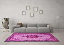 Machine Washable Persian Pink Traditional Rug in a Living Room, wshtr1193pnk