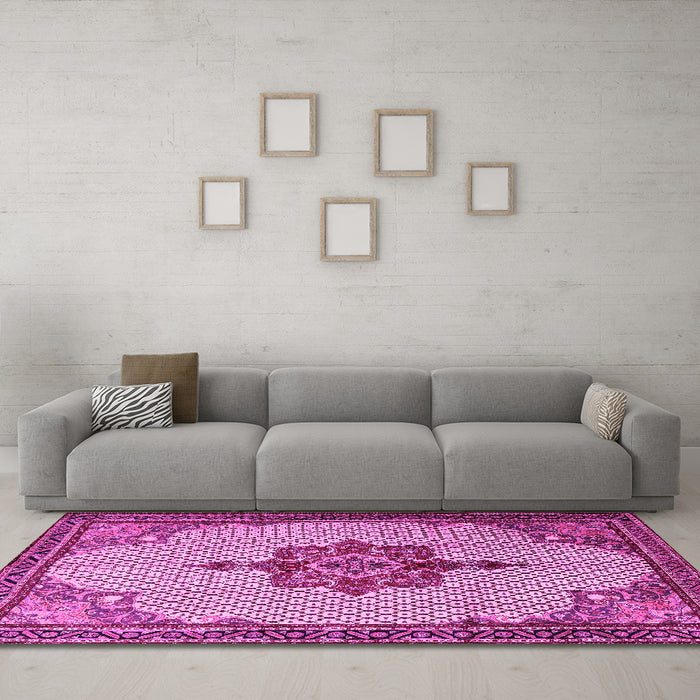 Machine Washable Persian Pink Traditional Rug in a Living Room, wshtr1193pnk