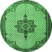 Round Persian Emerald Green Traditional Rug, tr1193emgrn