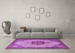 Machine Washable Persian Purple Traditional Area Rugs in a Living Room, wshtr1193pur