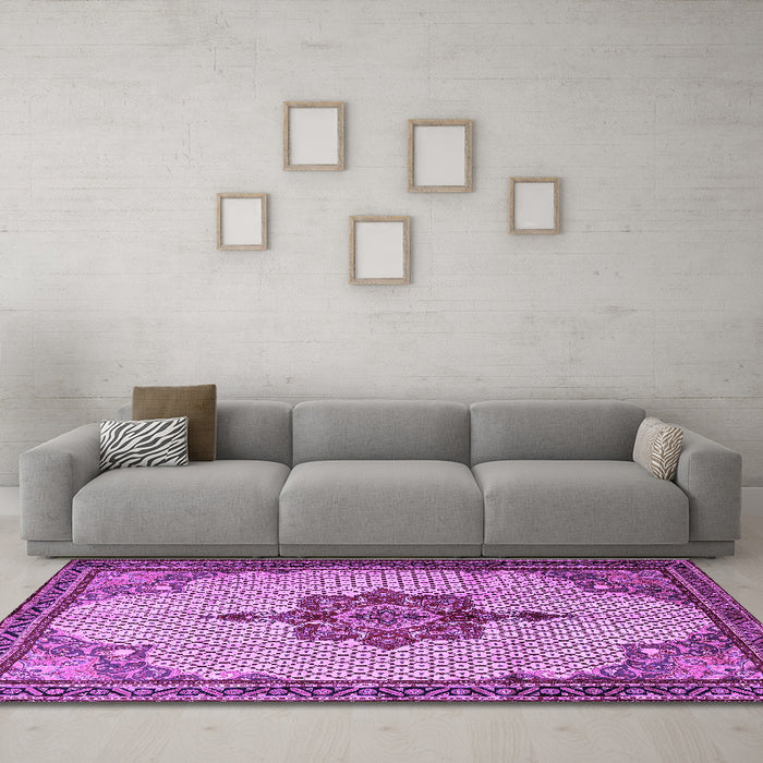Machine Washable Persian Purple Traditional Area Rugs in a Living Room, wshtr1193pur