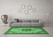 Machine Washable Persian Emerald Green Traditional Area Rugs in a Living Room,, wshtr1193emgrn