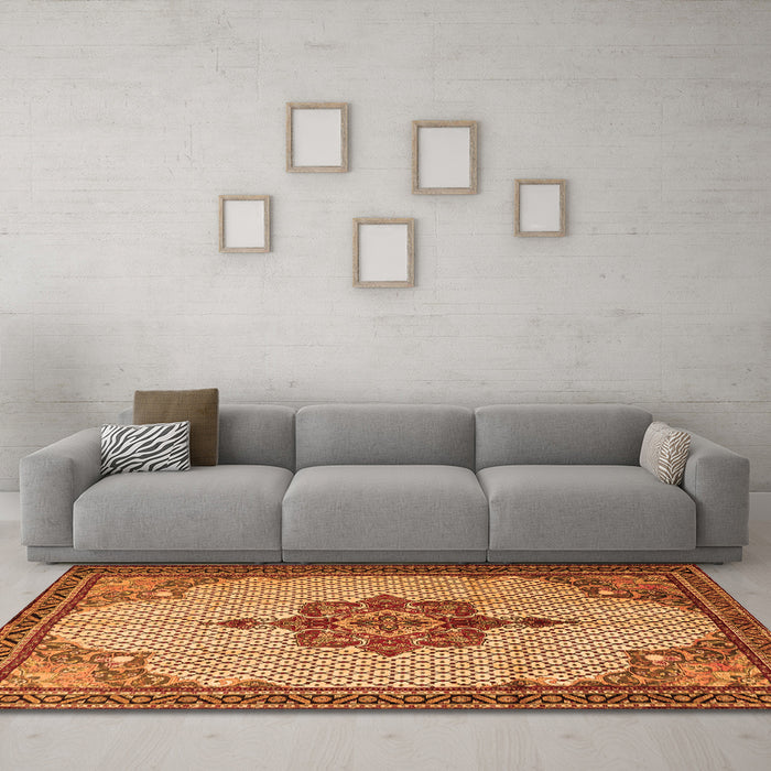Machine Washable Persian Orange Traditional Area Rugs in a Living Room, wshtr1193org