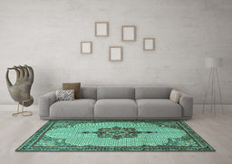 Machine Washable Persian Turquoise Traditional Area Rugs in a Living Room,, wshtr1193turq