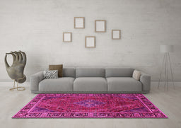 Machine Washable Persian Pink Traditional Rug in a Living Room, wshtr1194pnk