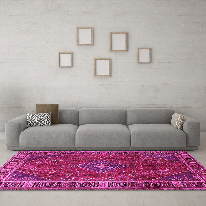 Machine Washable Persian Pink Traditional Rug in a Living Room, wshtr1194pnk