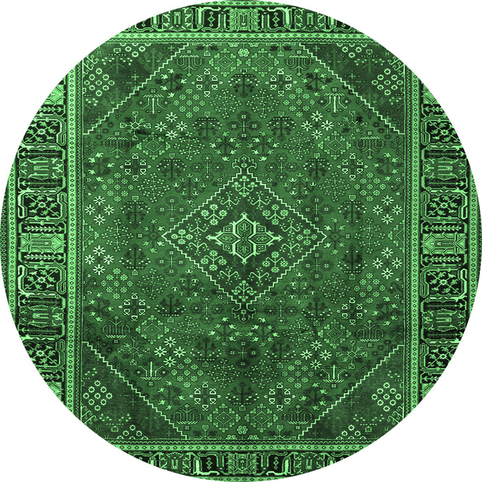 Round Persian Emerald Green Traditional Rug, tr1194emgrn