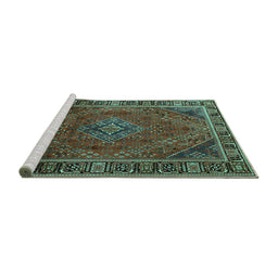 Sideview of Machine Washable Persian Turquoise Traditional Area Rugs, wshtr1194turq