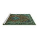 Sideview of Machine Washable Persian Turquoise Traditional Area Rugs, wshtr1194turq