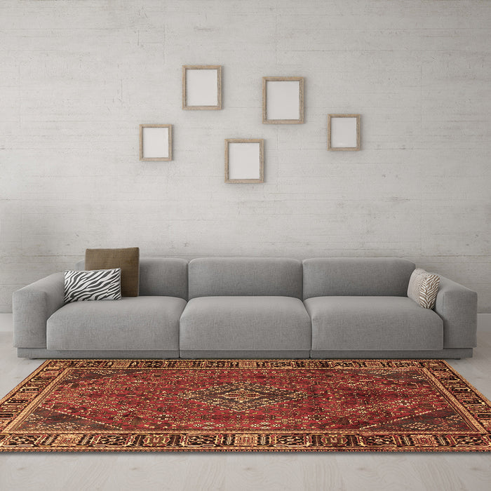 Machine Washable Persian Brown Traditional Rug in a Living Room,, wshtr1194brn