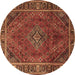 Round Machine Washable Persian Brown Traditional Rug, wshtr1194brn