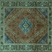 Square Machine Washable Persian Turquoise Traditional Area Rugs, wshtr1194turq