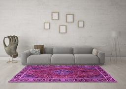 Machine Washable Persian Purple Traditional Area Rugs in a Living Room, wshtr1194pur