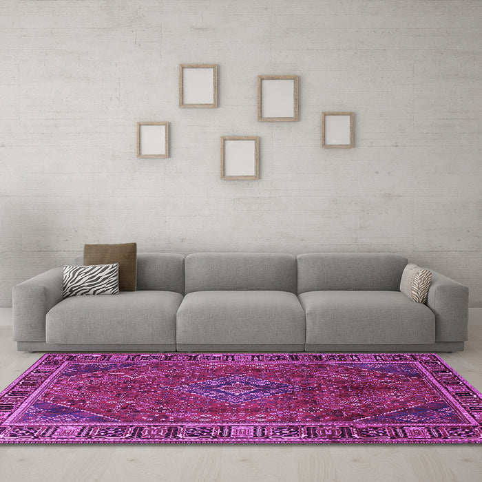 Machine Washable Persian Purple Traditional Area Rugs in a Living Room, wshtr1194pur