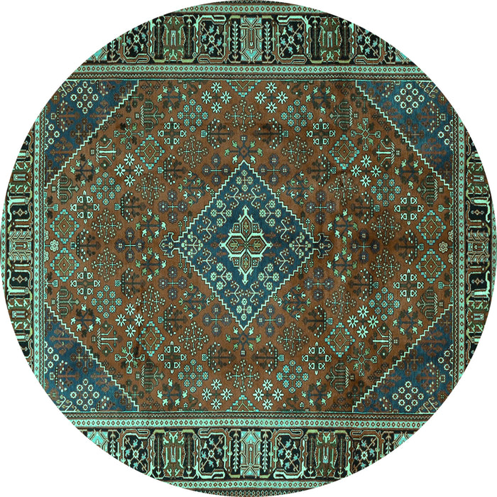Round Persian Turquoise Traditional Rug, tr1194turq