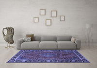 Machine Washable Persian Blue Traditional Rug, wshtr1194blu