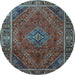 Round Machine Washable Persian Light Blue Traditional Rug, wshtr1194lblu