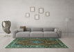 Machine Washable Persian Turquoise Traditional Area Rugs in a Living Room,, wshtr1194turq