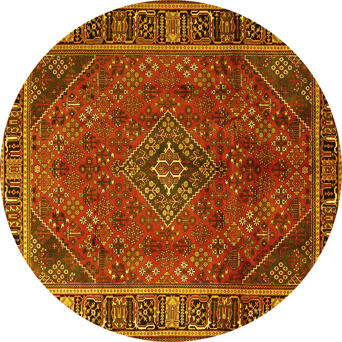 Round Machine Washable Persian Yellow Traditional Rug, wshtr1194yw