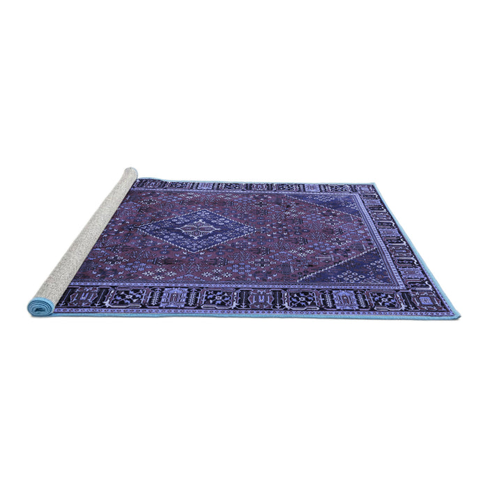 Sideview of Machine Washable Persian Blue Traditional Rug, wshtr1194blu