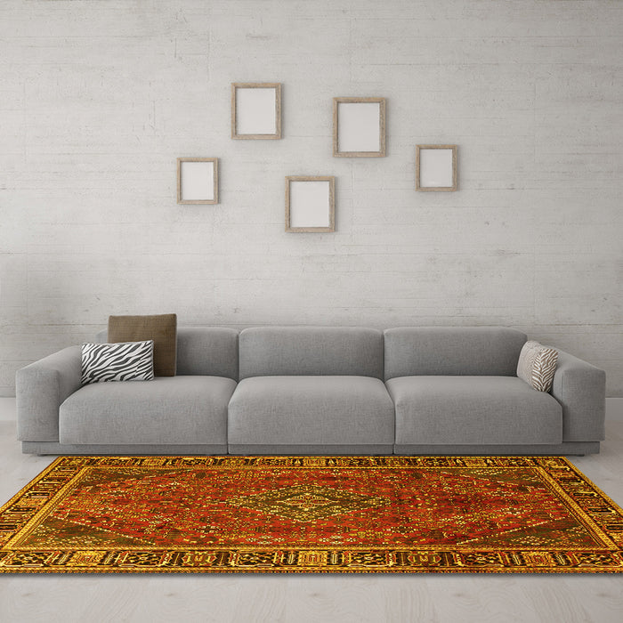 Machine Washable Persian Yellow Traditional Rug in a Living Room, wshtr1194yw