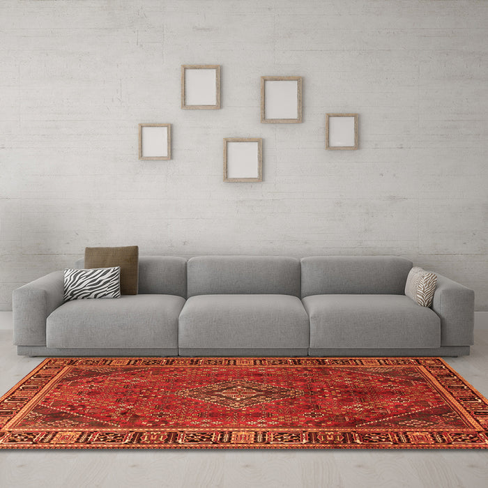 Machine Washable Persian Orange Traditional Area Rugs in a Living Room, wshtr1194org