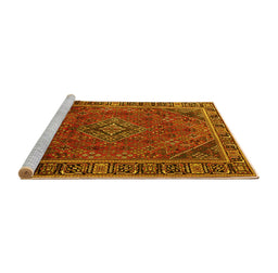 Sideview of Machine Washable Persian Yellow Traditional Rug, wshtr1194yw