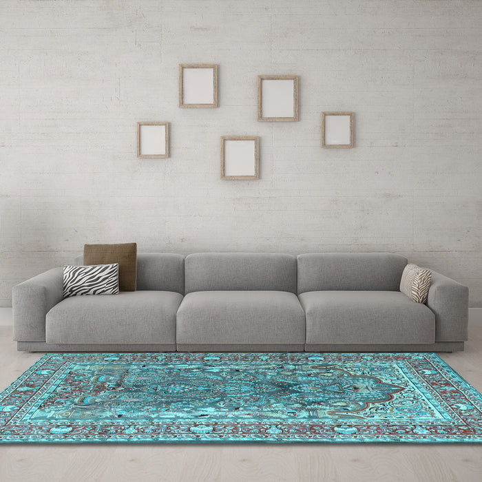 Machine Washable Persian Light Blue Traditional Rug in a Living Room, wshtr1195lblu