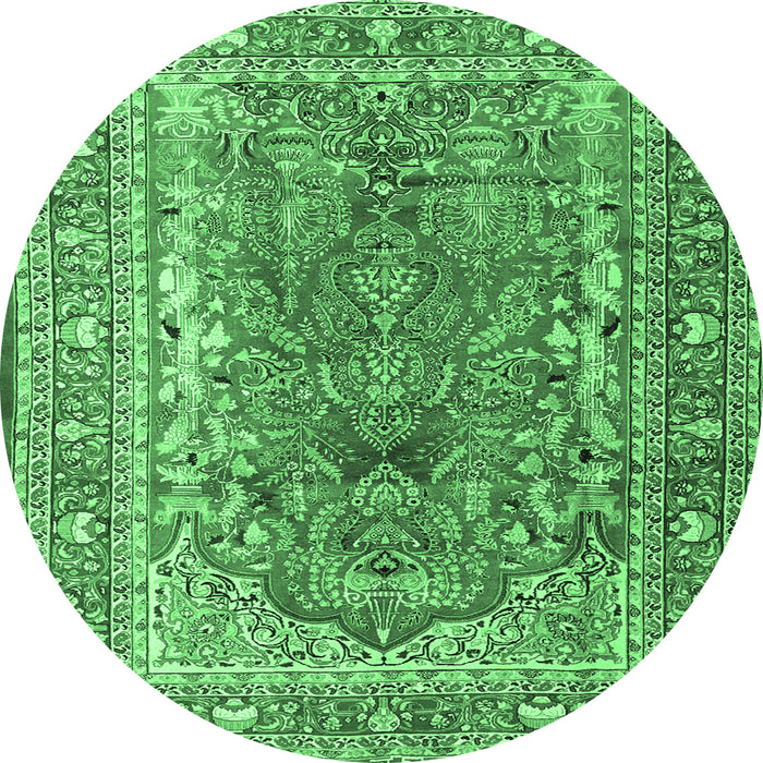 Round Machine Washable Persian Emerald Green Traditional Area Rugs, wshtr1195emgrn