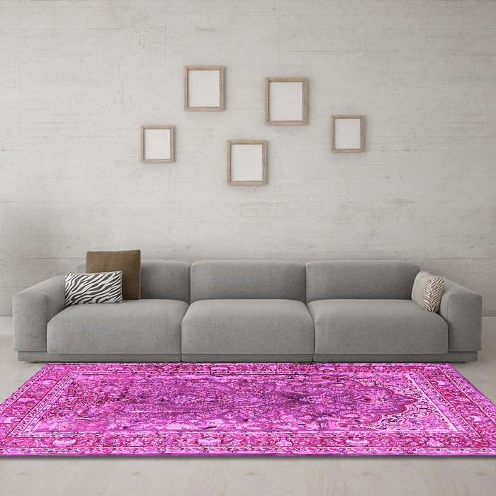 Machine Washable Persian Pink Traditional Rug in a Living Room, wshtr1195pnk