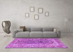 Machine Washable Persian Purple Traditional Area Rugs in a Living Room, wshtr1195pur