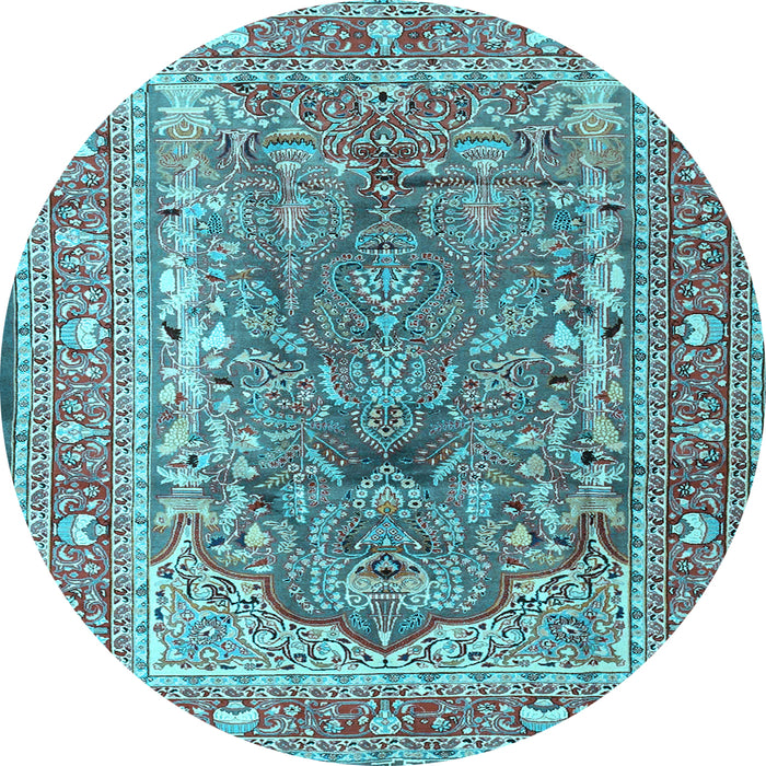 Round Machine Washable Persian Light Blue Traditional Rug, wshtr1195lblu