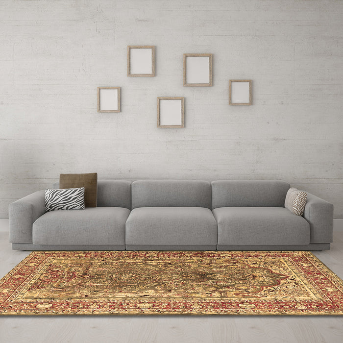 Machine Washable Persian Brown Traditional Rug in a Living Room,, wshtr1195brn