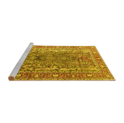 Sideview of Machine Washable Persian Yellow Traditional Rug, wshtr1195yw