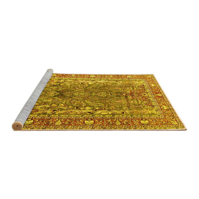 Sideview of Machine Washable Persian Yellow Traditional Rug, wshtr1195yw