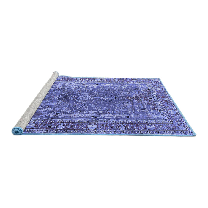 Sideview of Machine Washable Persian Blue Traditional Rug, wshtr1195blu