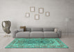 Machine Washable Persian Turquoise Traditional Area Rugs in a Living Room,, wshtr1195turq