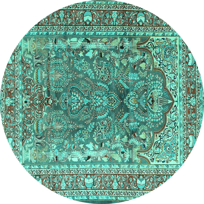 Round Persian Turquoise Traditional Rug, tr1195turq