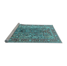 Sideview of Machine Washable Persian Light Blue Traditional Rug, wshtr1195lblu