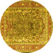 Round Machine Washable Persian Yellow Traditional Rug, wshtr1195yw