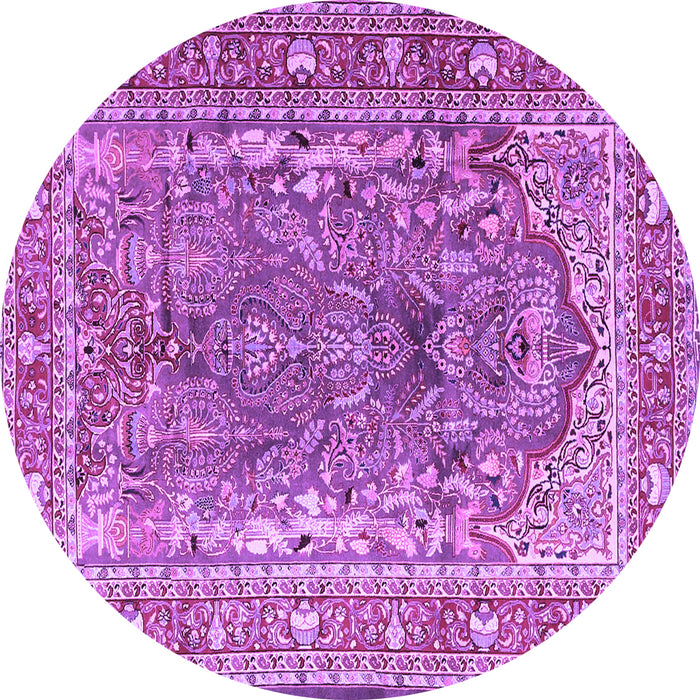 Round Machine Washable Persian Purple Traditional Area Rugs, wshtr1195pur