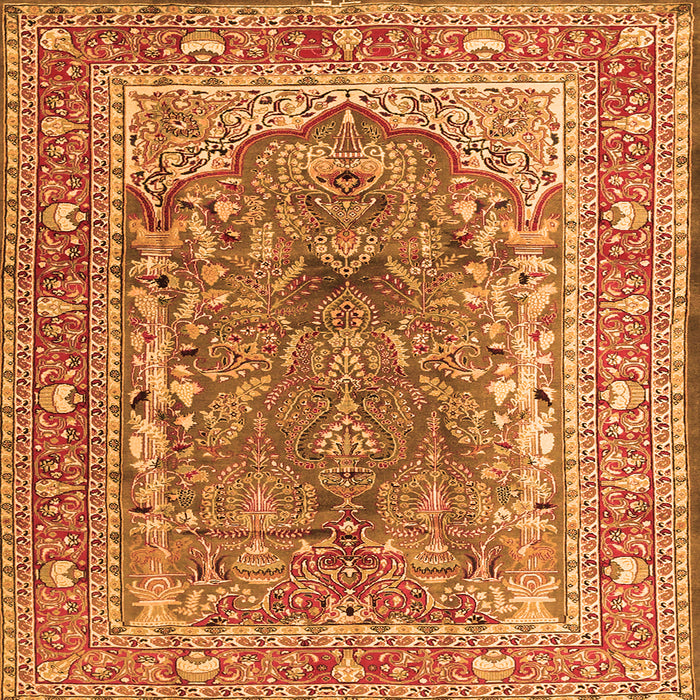 Round Machine Washable Persian Orange Traditional Area Rugs, wshtr1195org