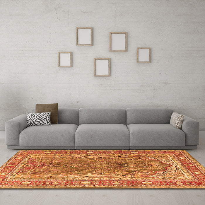 Machine Washable Persian Orange Traditional Area Rugs in a Living Room, wshtr1195org