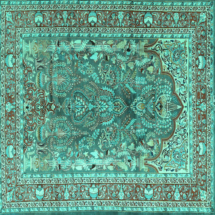 Square Machine Washable Persian Turquoise Traditional Area Rugs, wshtr1195turq