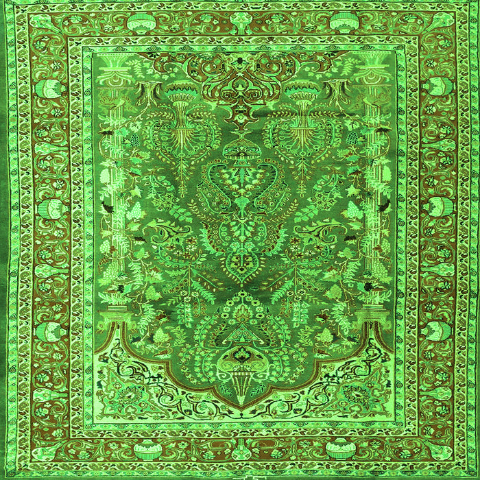 Round Machine Washable Persian Green Traditional Area Rugs, wshtr1195grn