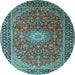 Round Machine Washable Medallion Light Blue Traditional Rug, wshtr1196lblu