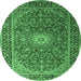 Round Machine Washable Medallion Emerald Green Traditional Area Rugs, wshtr1196emgrn