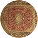 Round Medallion Brown Traditional Rug, tr1196brn