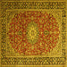 Square Machine Washable Medallion Yellow Traditional Rug, wshtr1196yw